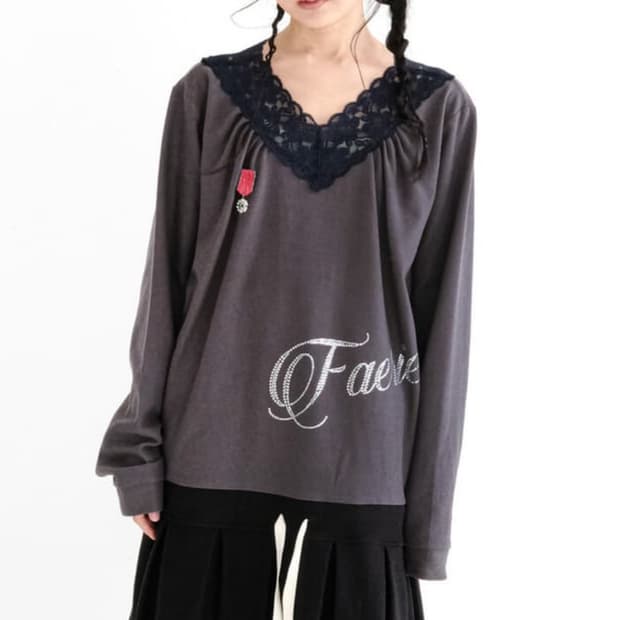 샵페어리 lace V neck pleats dress 