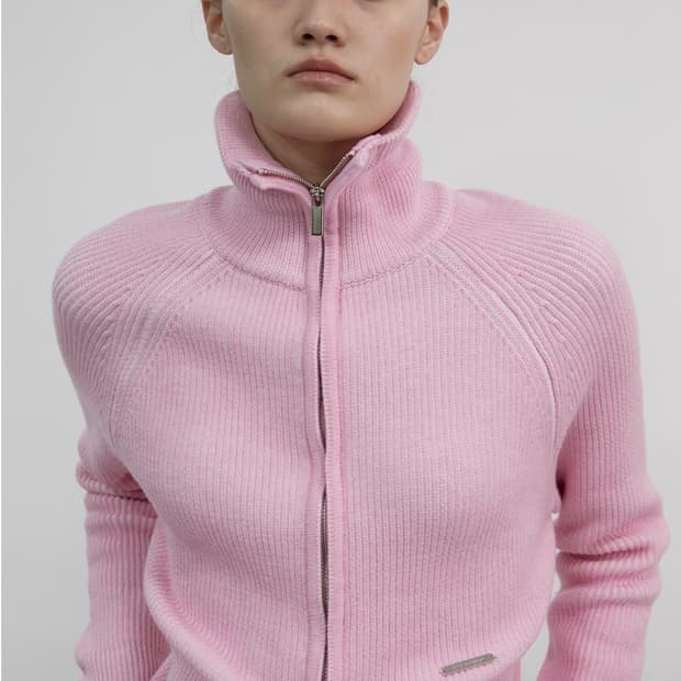 홀페이퍼 투톤 래글런 니트 집업(택없는 새상품)