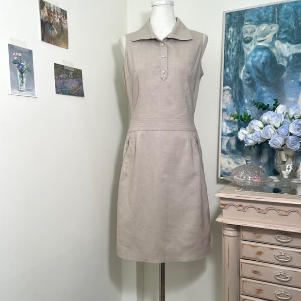 mute beige collar side zip sleeveless op