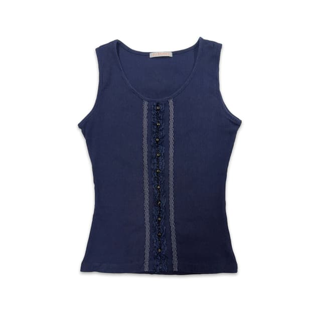 빈티지 네이비 모리 레이스 프릴 슬리브리스