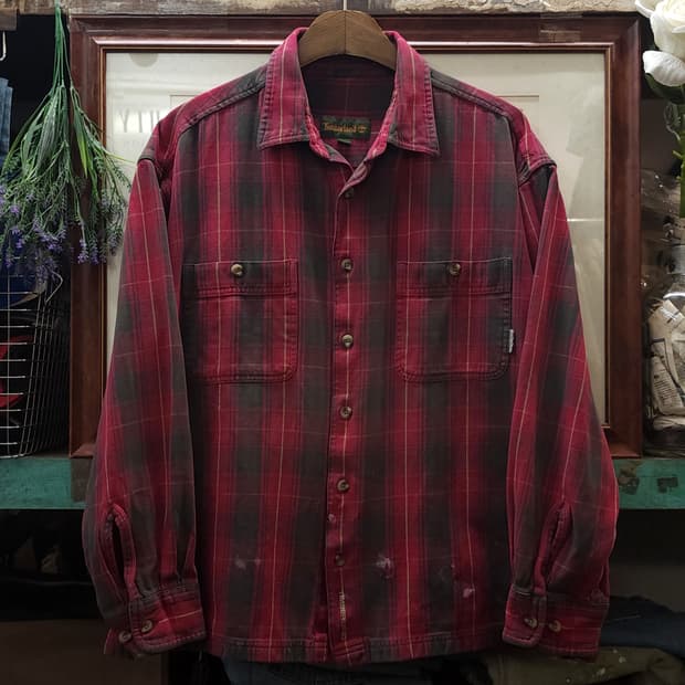 90s 팀버랜드 체크셔츠 플란넬 셔츠 헤비코튼 크롭셔츠 XL