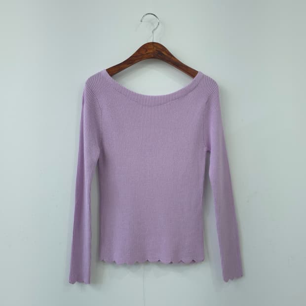 라벤더 골지 보트넥 슬림 니트