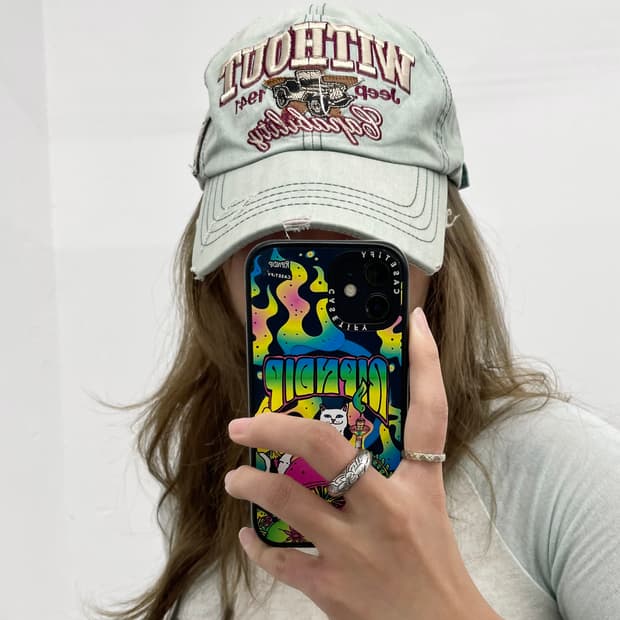 지프 민트 워싱 자수 캡