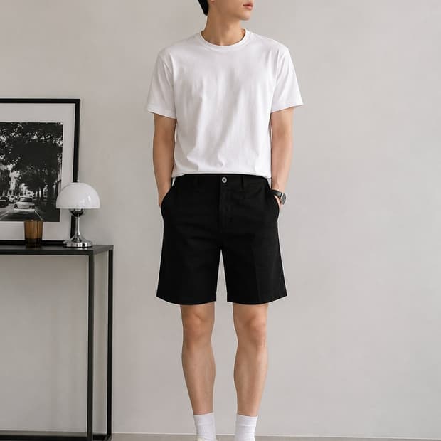 (택달린새상품)H&M 클래식 블랙 코튼 5부 쇼츠 32