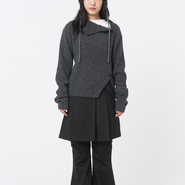 미세키 서울 사이드 버튼 니트 차콜