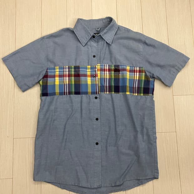 스투시 체크디테일 반팔 데님셔츠