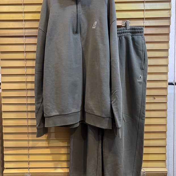 캉골 남성 카키 트레이셋업 집업티셔츠 조거팬츠