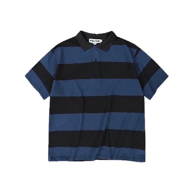 (1회착 택포가격) 스켈리웩 스트라이프 럭비 티셔츠 블루 L