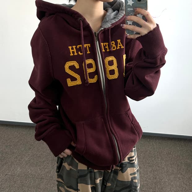 Abercrombie아베크롬비 &fitch 버건디 후드집업 