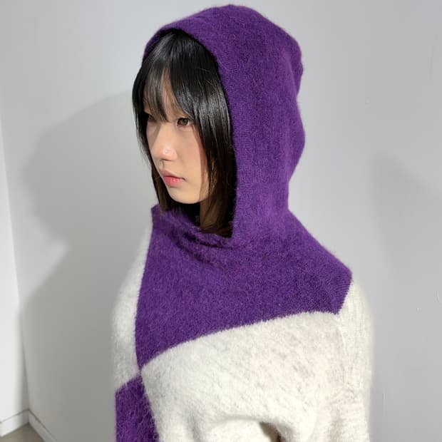 mercibeaucoup 퍼플 니트 후드