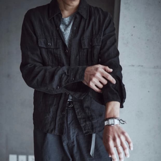 모노프리베 Textured Linen Work Shirts 1