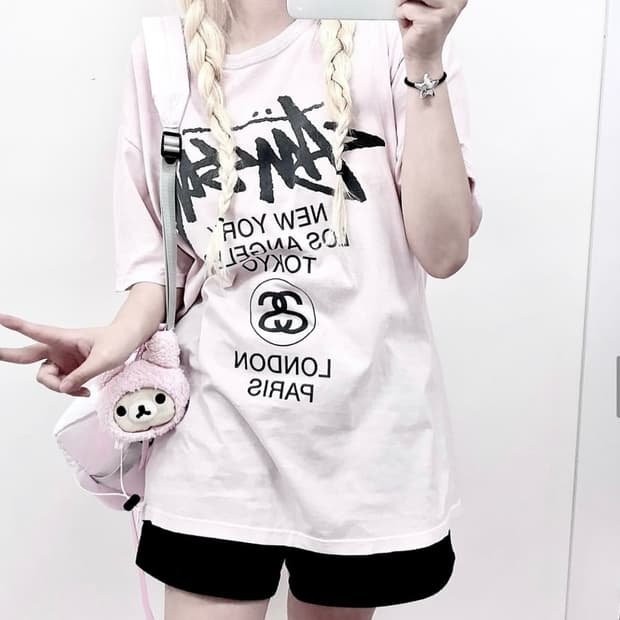 <유일매물> 빈티지 스투시핑크 xl 핀터깔 대대장 월드투어 왕아방 반팔