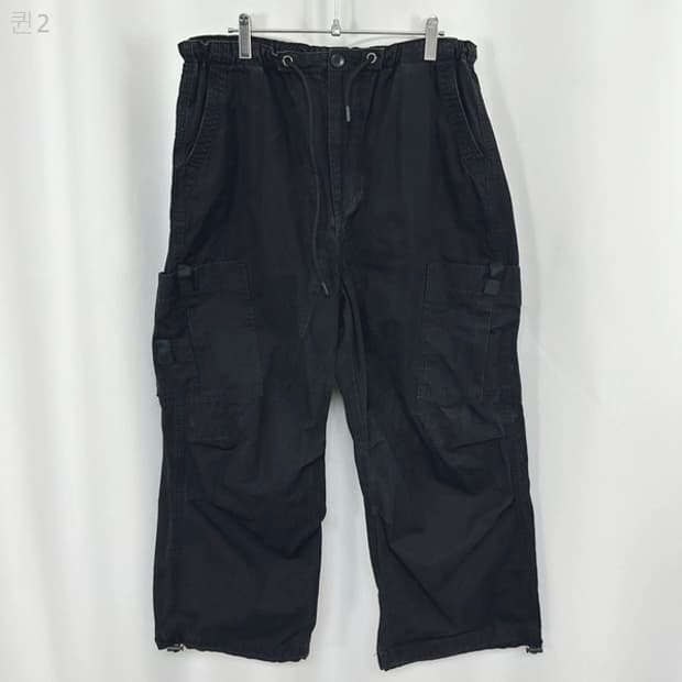 ZIZEMUSEUM 남자 밴딩 와이드 면 바지 검정 M