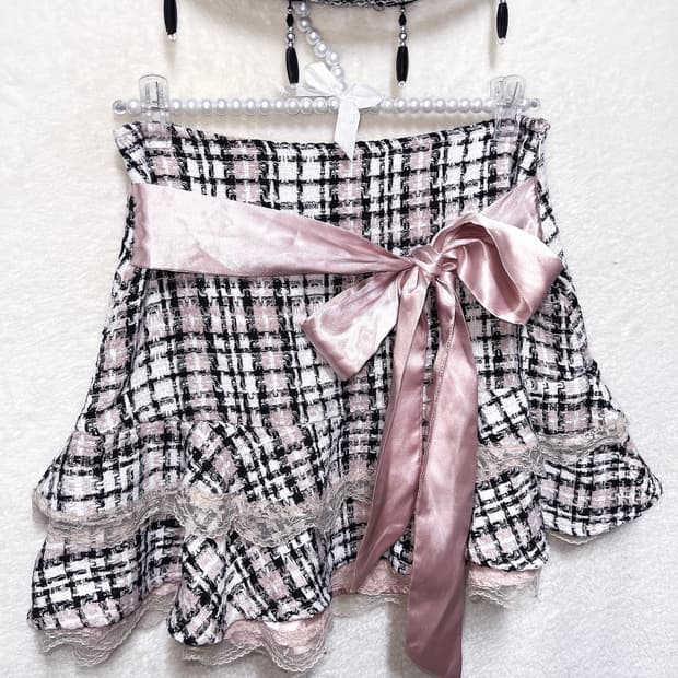 트랄라라 리즈리사 로맨틱갸루 로걀 히메 핀터 핑크 프릴레이스 리본 스커트