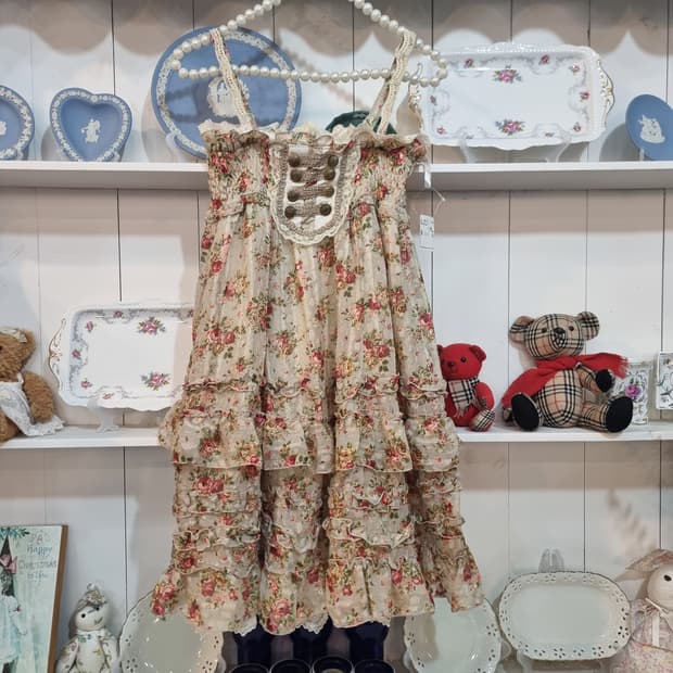 플라워 패턴 프릴 레이스 뷔스티에 원피스