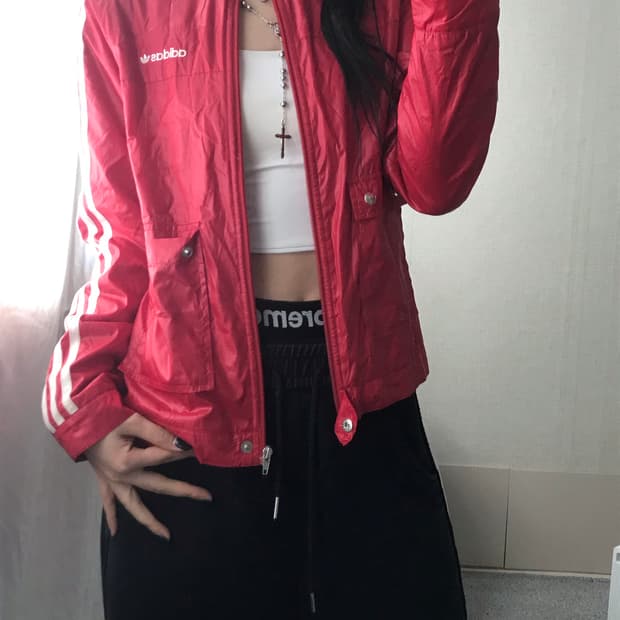 아디다스 레드 바이커자켓