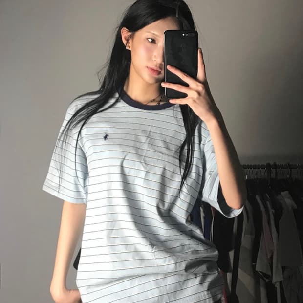 폴로 스트라이프 반팔 스카이블루