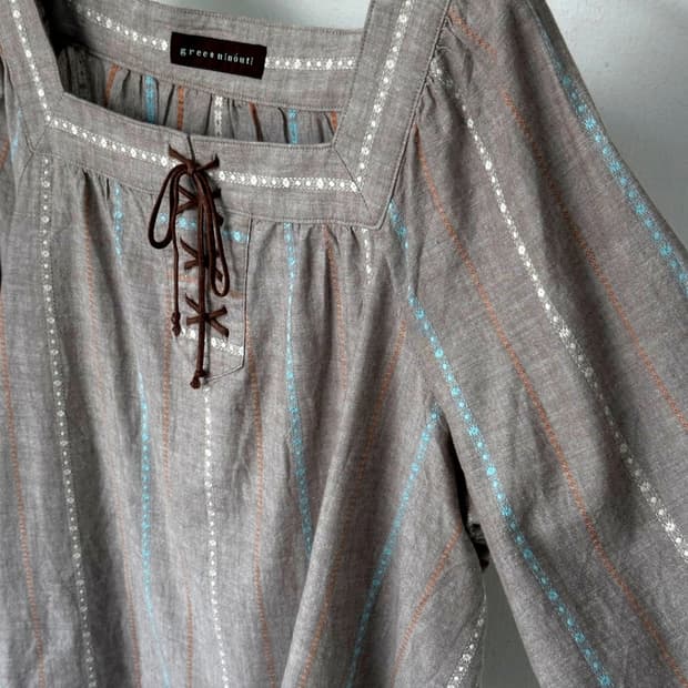 Square neck jacquard fabric string P/O
