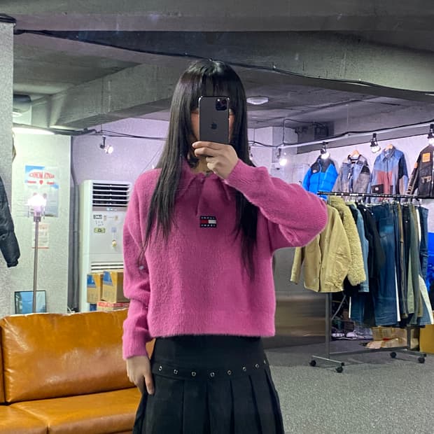 타미진스 핑크크롭 폴로스웨터 B4081