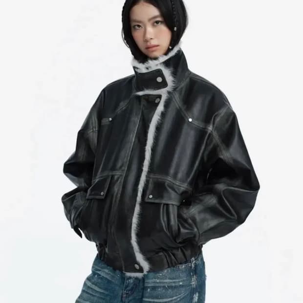 러프넥 무스탕 그레이 m 새상품