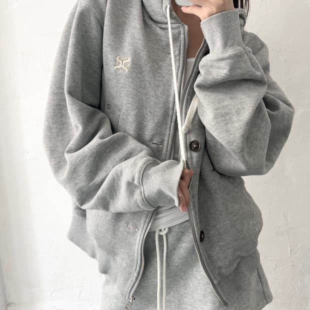 Satur 세터 로고 2-way 멜란지그레이컬러 후드집업