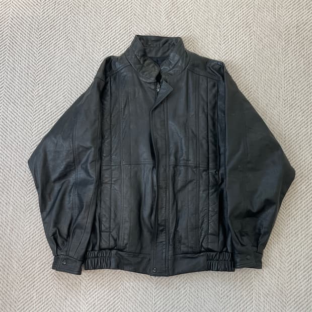 빈티지  봄버 블루종 레더 자켓