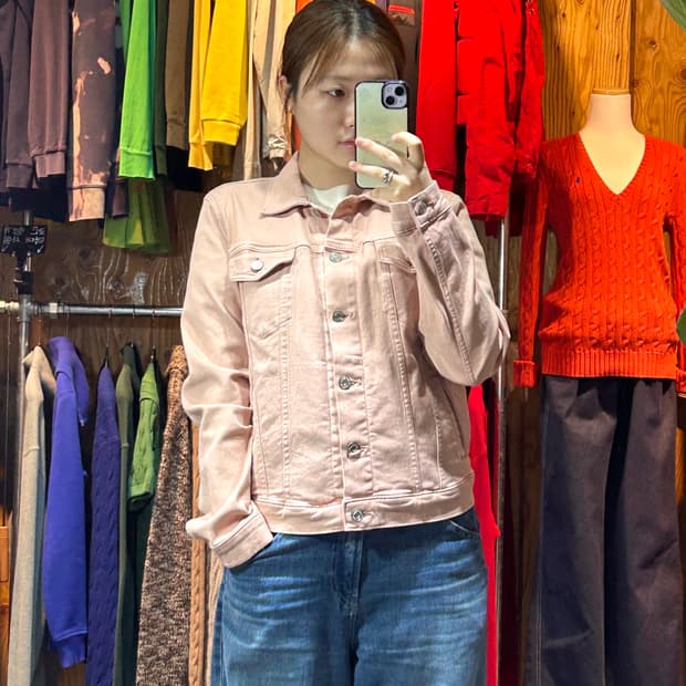 S GAP 파스텔 피치 코튼 트러커 자켓