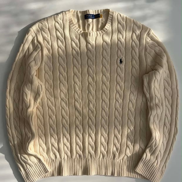 [XL] 폴로 랄프로렌 QR 아이보리 케이블 니트 스웨터