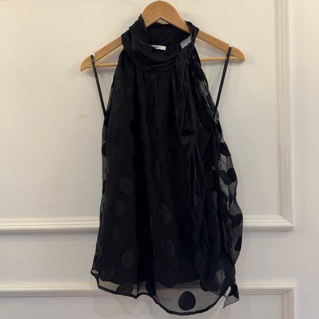 DKNY 블랙 도트 블라우스 