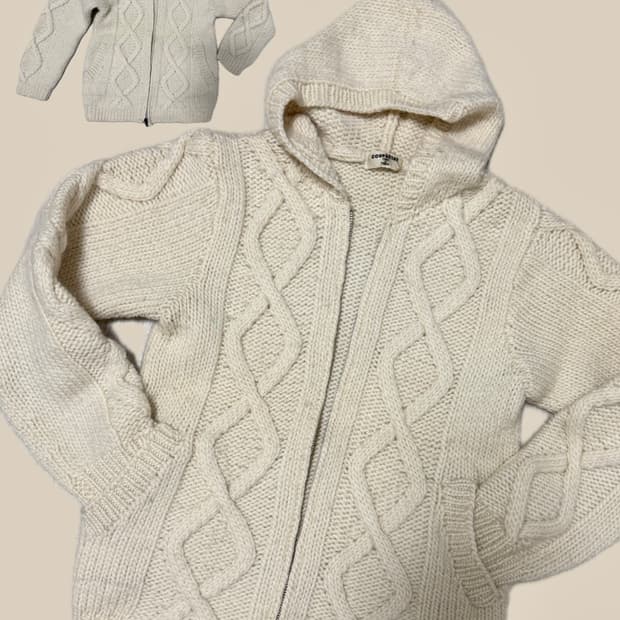 아이보리 후드 니트 집업