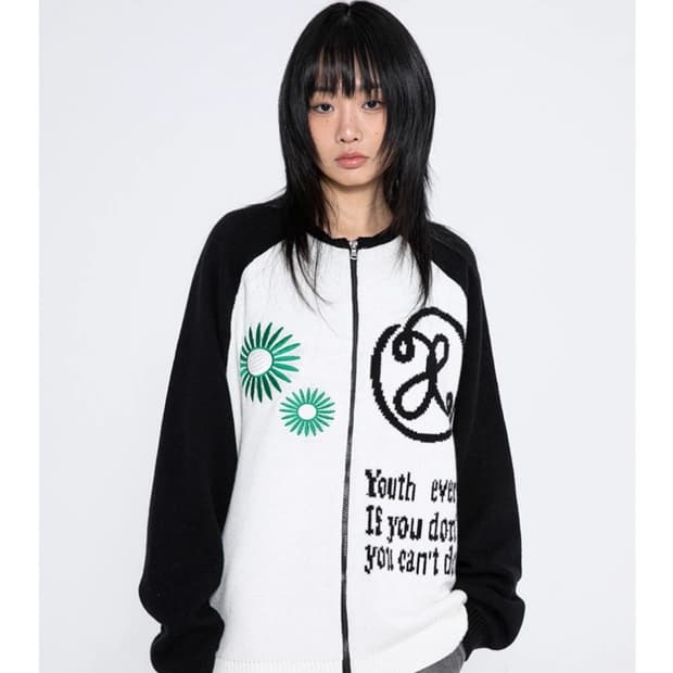 엑스톤즈 플라워 래글런 니트집업