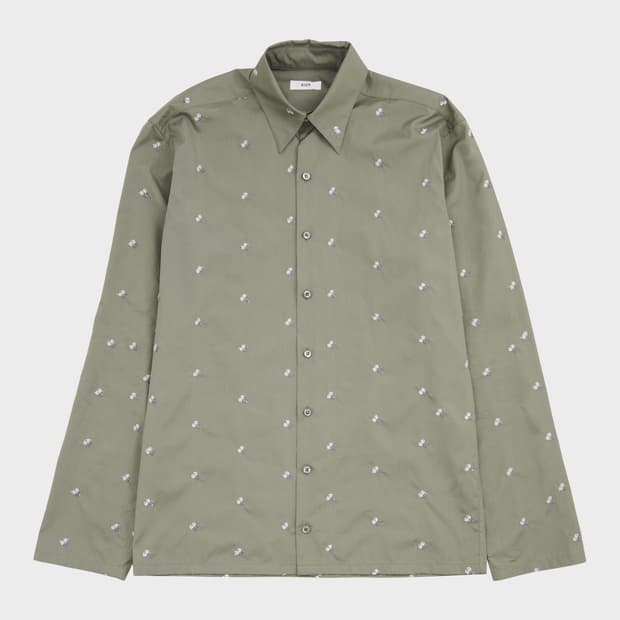 [S,M,L]리에르 플라워 코튼 셔츠/카키 그레이