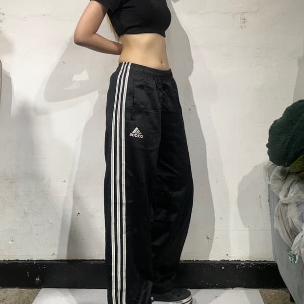 00s 아디다스 블랙 화이트 삼선 와이드 팬츠