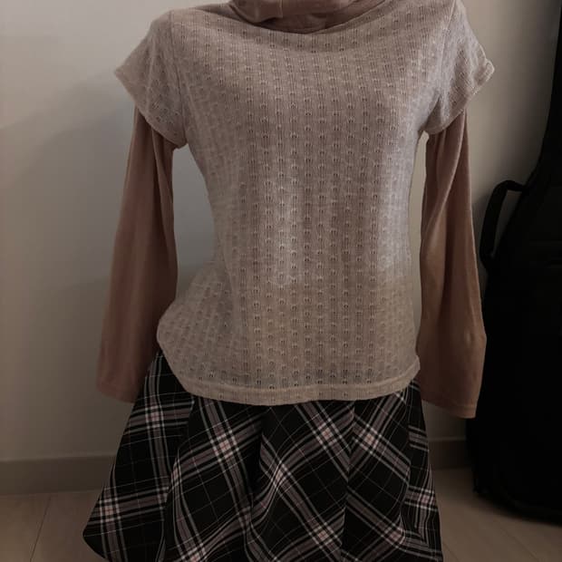 체크 모리걸 분홍 코디 세트