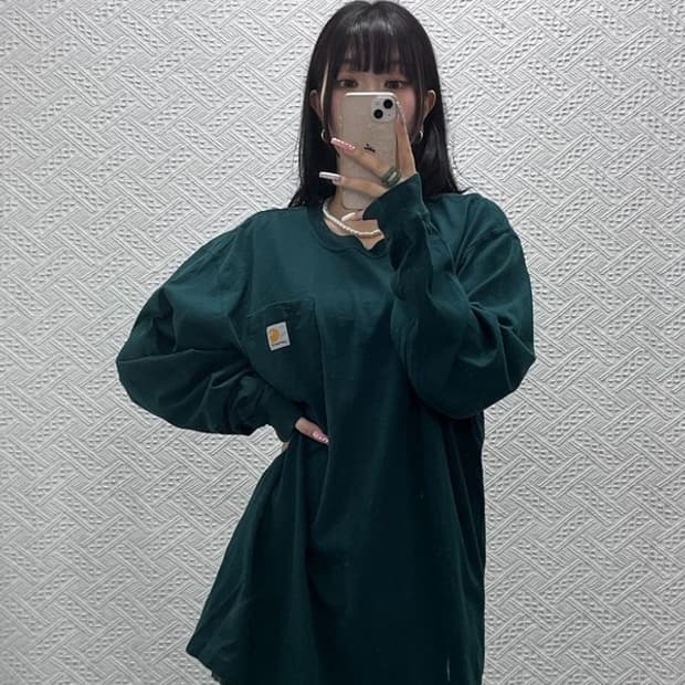 칼하트 빈티지 캐주얼 딥그린 박스포켓 롱슬리브 XL C13400