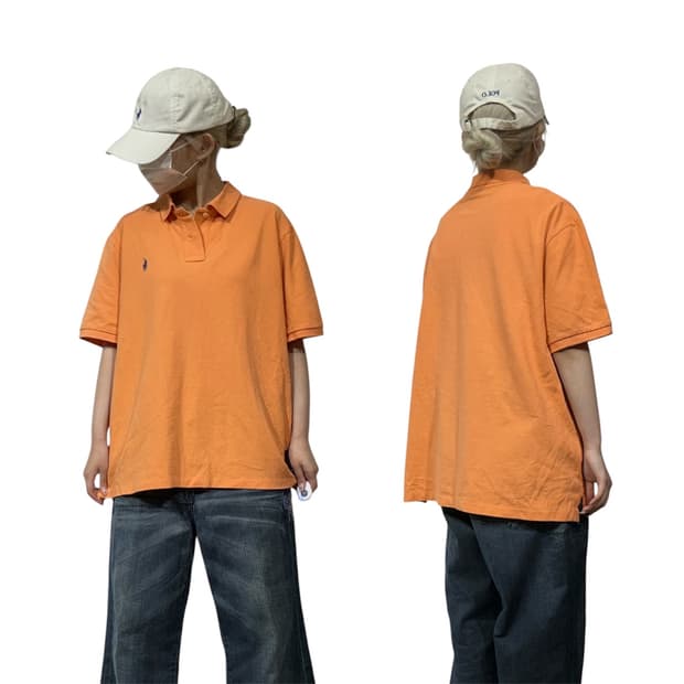 폴로 랄프 로렌 오렌지 오버핏 카라 반팔티 L