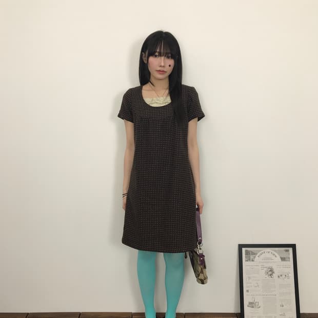 Jpn Brown Mint Polka Dot Mini Dress
