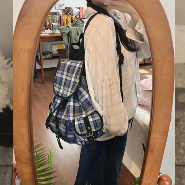 [vintage] 블루 체크 백팩