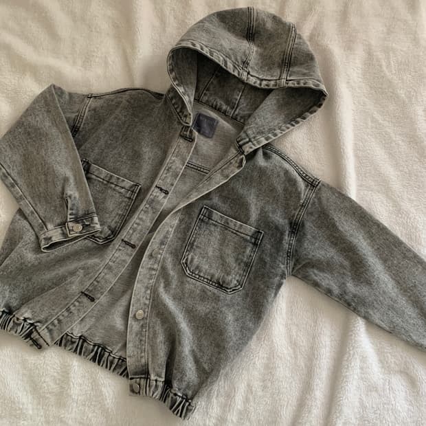 D'YOU 주니어 빈티지 워싱 흑청 데님 후드 재킷