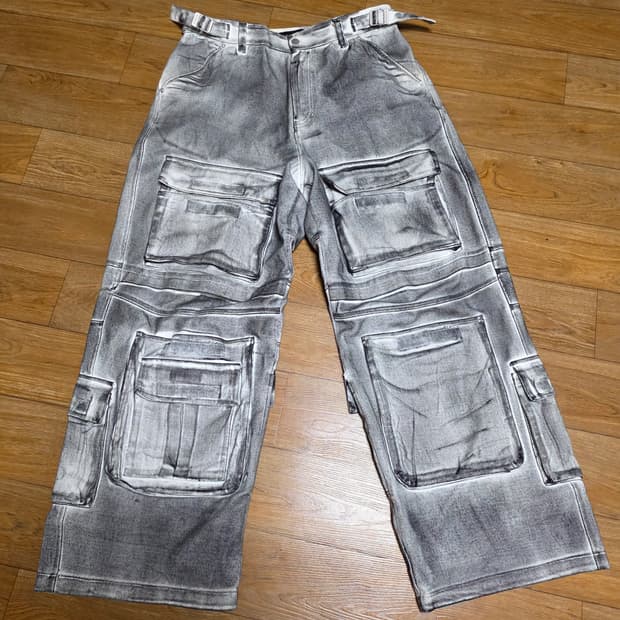 프로젝트gr 페인티드 와이드 데님 카고 더티 화이트