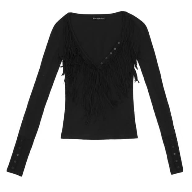 604 FRINGED BUTTON SLIM TEE 