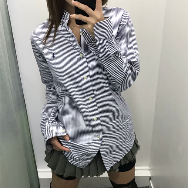 폴로 블루 화이트 스트라이프 셔츠