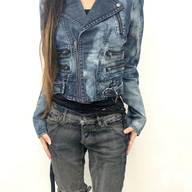 Ice bleached denim rider jacket 