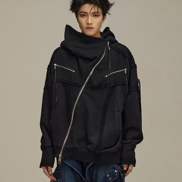 비엑세스 언발 후드집업 splicing oblique placket