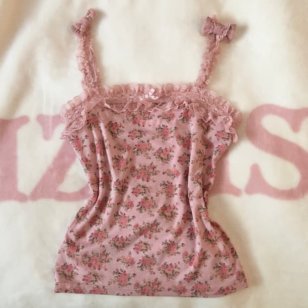 리즈리사 리본 플라워 캐미솔 슬리브리스 빈티지 히메갸루 라떼갸루 핀터