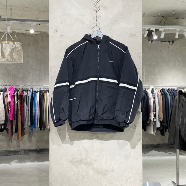 나이키 블랙 올드스쿨 스우시 나일론 후디 자켓