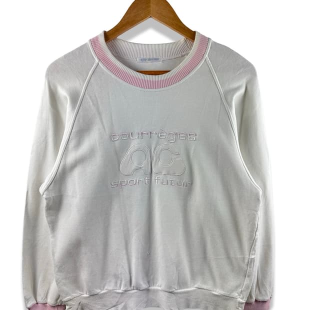 꾸레쥬 핑크 화이트 크루넥1888 