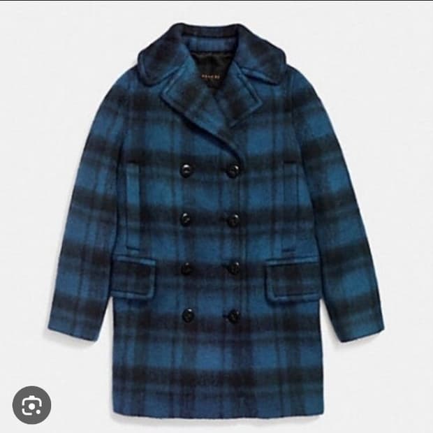 코치 COACH블루 체크 더블브레스트 울혼방 피코트 XS사이즈