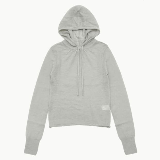 아모멘토 시어 드로우스트링 니트 후디 라이트 그레이