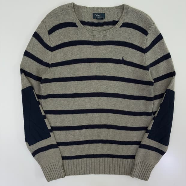 Polo  폴로 랄프로렌 자수 단가라 코튼 그레이 니트